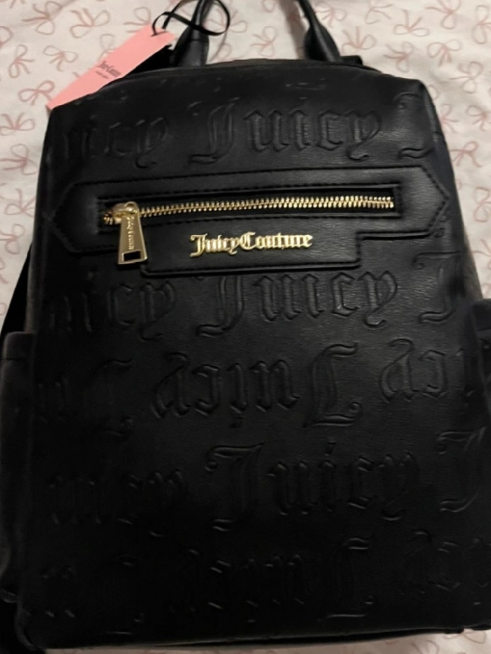 Juicy Couture Black Embossed Logo Backpack with Gold Hardware